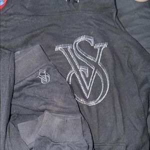 Victoria Secret Black Hoodie and matching Sweatpants with Rhinestone Logo